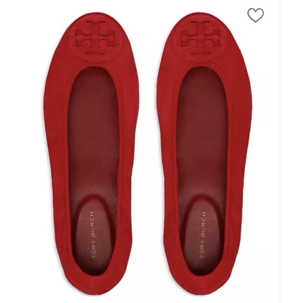 Tory Burch Reva Ballet Flats Red Suede Leather Size 6.5 NEW Slip On
